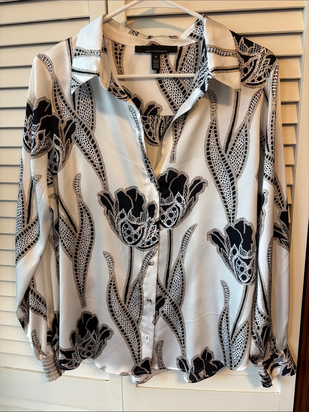 WHBM Black & Ivory Floral Button-Up Blouse